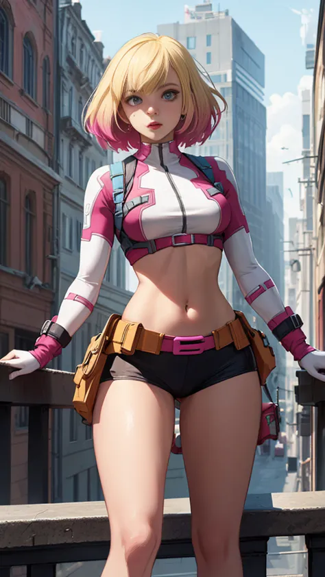 (highly quality, masterpiece, detailed), city detailed scenario, city detailed background, solo, gwenpool, blonde hair, multi co...