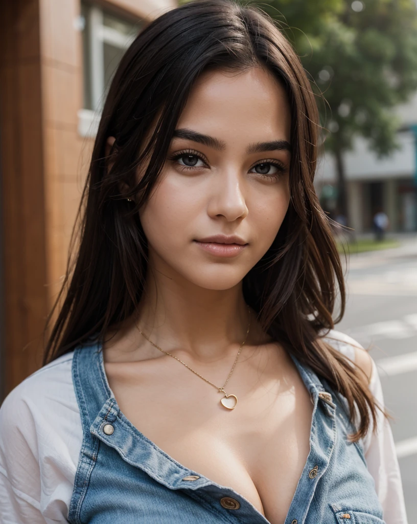 Beautiful girl with beautiful face, posing for the camera, The face is clearly visible, There&#39;s a sweet smile on the face, The background is very realistic.