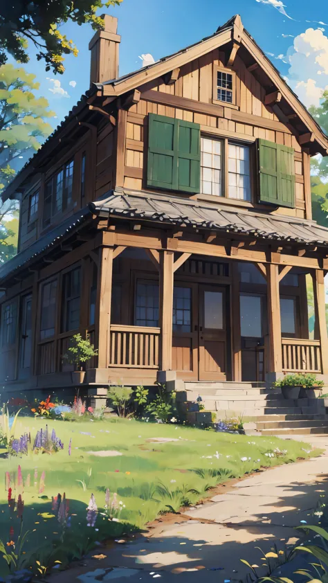 Real、Real Life、Beautiful old colonial big house on a hill、laurie greaseley style、Studio Ghibli、Akira Toriyama、James Girard、Gensh...
