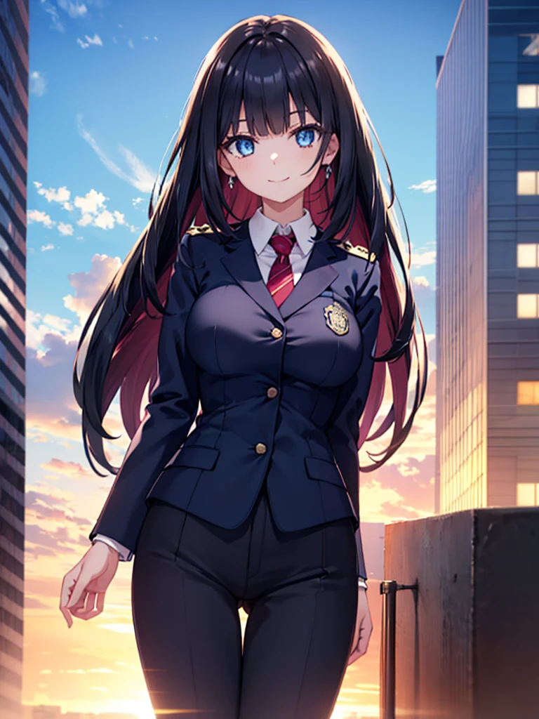 transparent,off-shoulder_sweater,1girl,slender,hime cut,straight_hair,black hair,side_blunt_bangs,blue eyes,symbol_in_eye,medium breasts,narrow_waist,huge filesize,smile,panorama,police_uniform,business_suit,