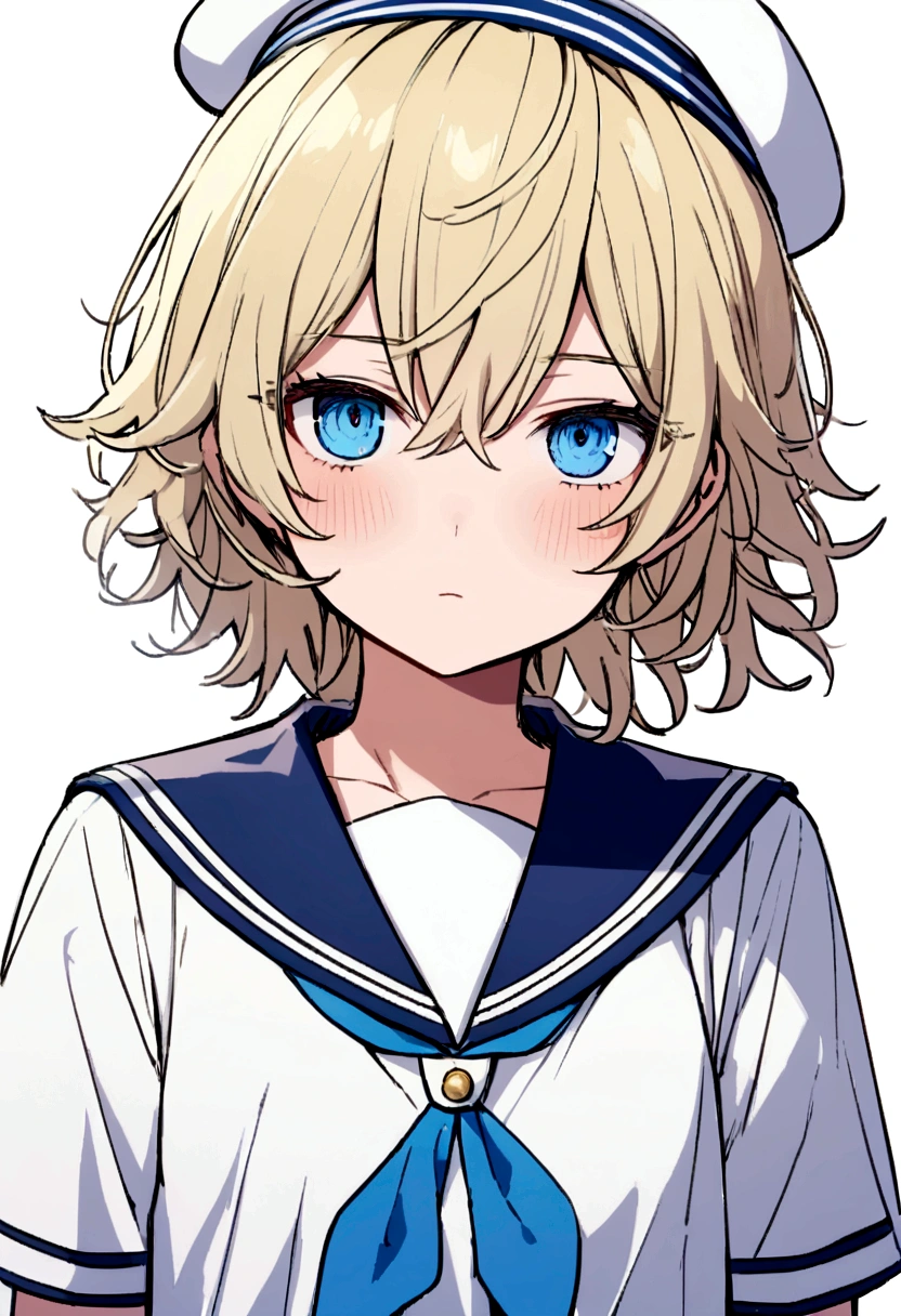 Blonde, frizzy hair wolf cut. Shota, sailor suit, sailor hat - SeaArt AI