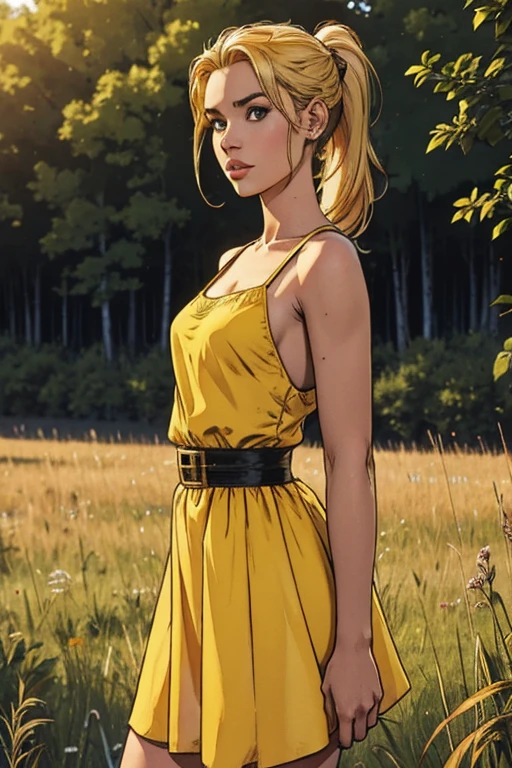 photorealisitic,realisitic, standing alone, photorealisitic, best qualityer, ultra high resolution, 1 girl,, , blonde hair in ponytail, wearing a yellow dress, breeze blowing through the grass,, , 1 girl,, comely, work of art, best qualityer, extreme detailed face, perfect lighting, 1 girl, standing alone,, , best qualityer, ultra high resolution, photorealisitic,, ultra detaild,, work of art, best qualityer, , Nancy1, 