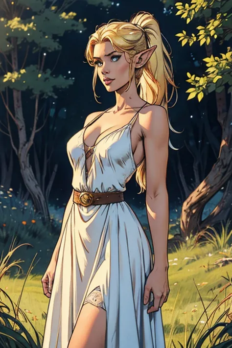 photorealisitic,realisitic, standing alone, photorealisitic, best qualityer, ultra high resolution, 1 female elf,, , blonde hair...