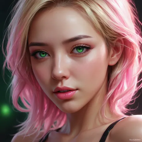 oral rape of the woman blonde hair green eyes and pink batm and a black top, realistic art style, rossdraws portrait, artgerm po...