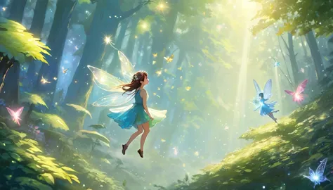 (Highest quality), Fairy,in the forest,fly in the sky,Got Freedom