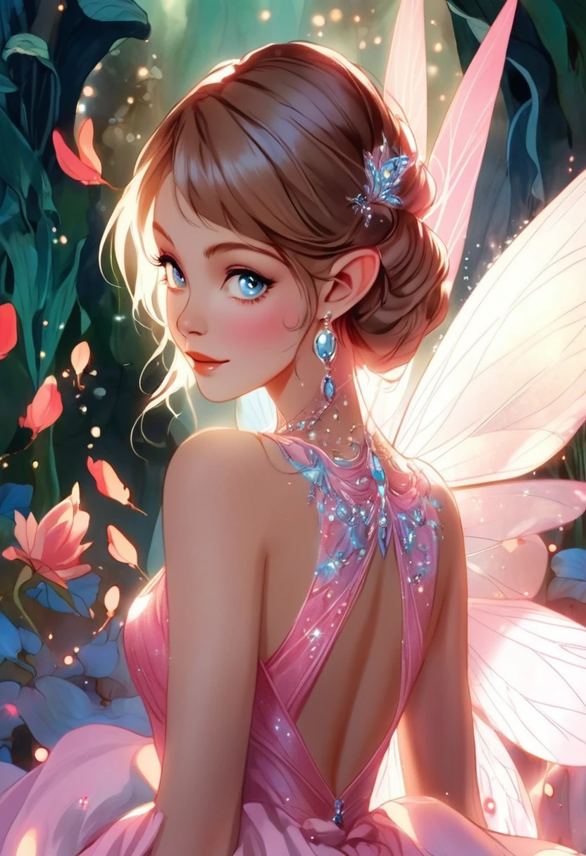 ピンクのドレスを着た美しい妖精