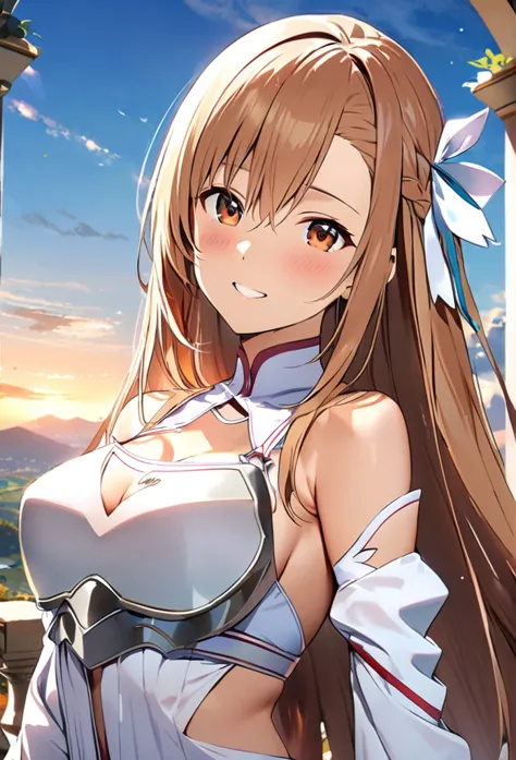 ((masterpiece)), Highest quality, Very detailed,(One Girl),Yuki Asuna、Asuna (stay), brown eyes, bare shoulders, breastplate, arm...