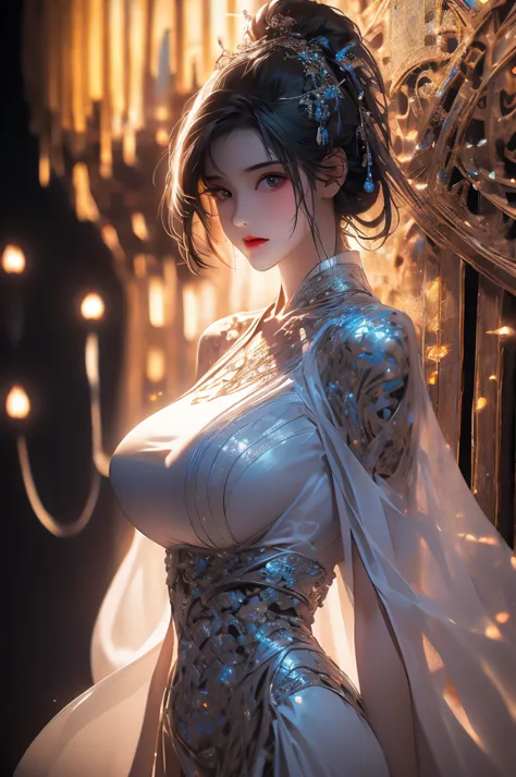 a girl with a metal structure body, gigantic breasts, big anime eye ball, a hyperrealistic painting inspired by peter gric, zbru...