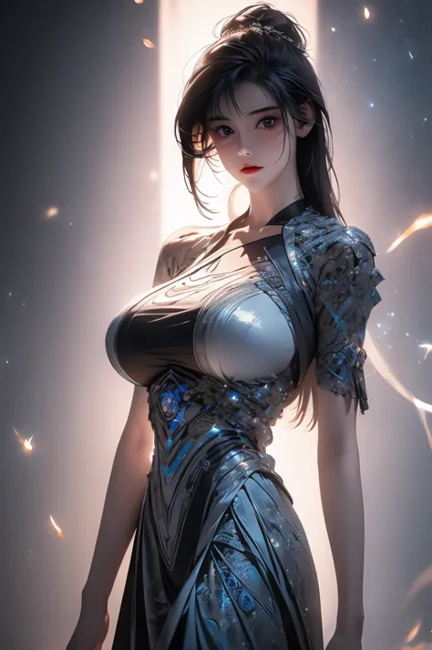 a girl with a metal structure body, gigantic breasts, big anime eye ball, a hyperrealistic painting inspired by peter gric, zbru...