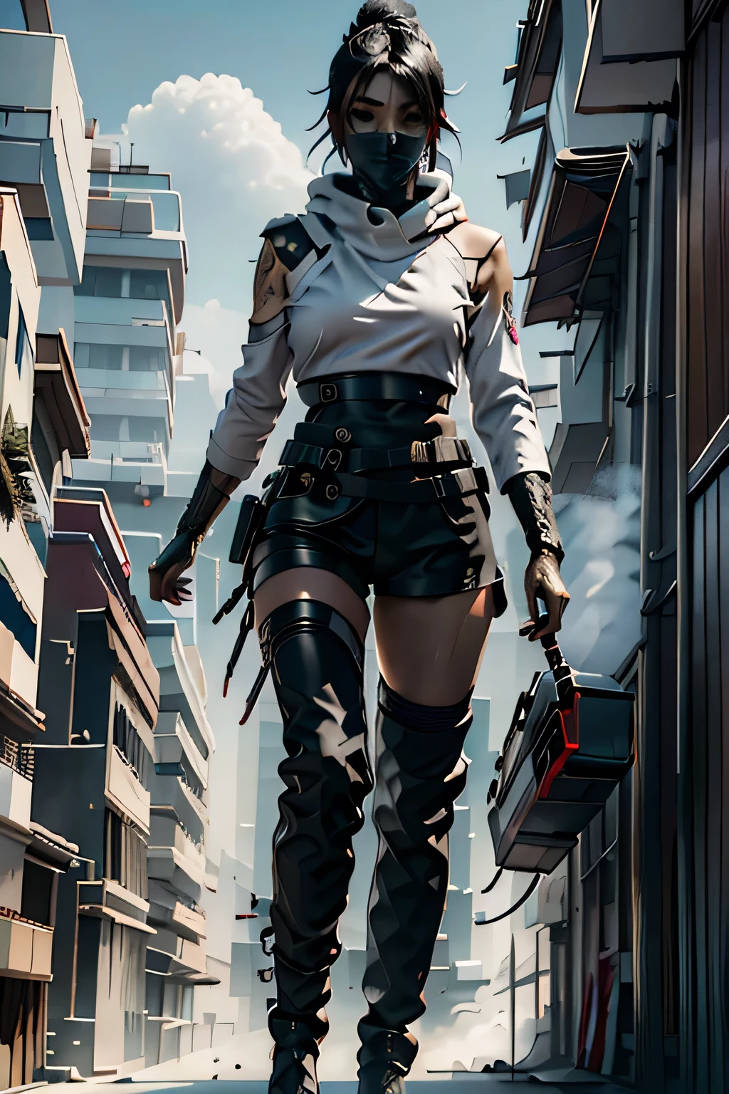 roupa futurista de assassina feminina cyberpunk