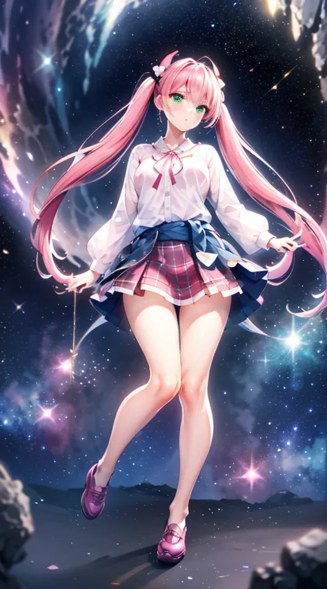 High detail, Super detailed, Ultra-high resolution, A girl having fun in a dreamlike galaxy, Surrounded by stars, The warm light...