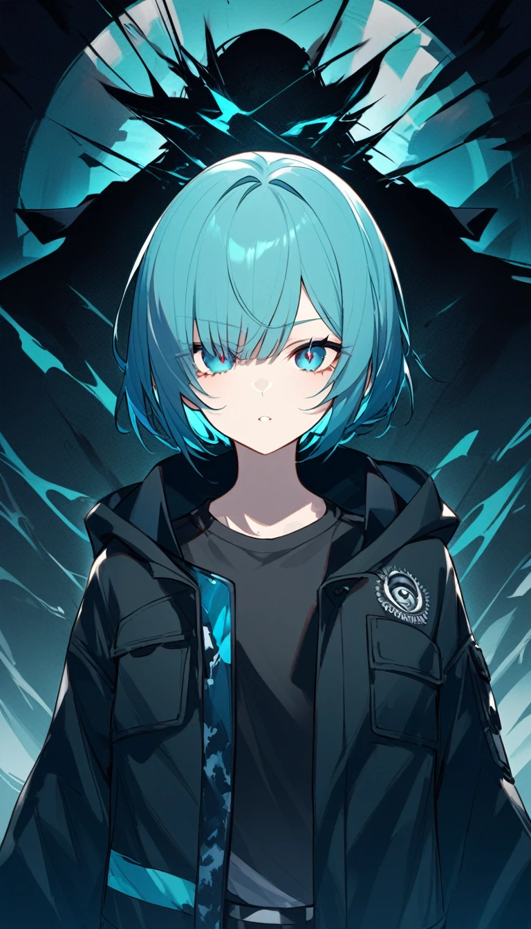 Cyan short hair，Black pupil，Wear a cotton jacket，The Scourge Messenger&#39;s personal ID is hung on his chest.，There are shorter deer ears on the head，Wear long pants，Leg loops on the legs，Wearing boots。