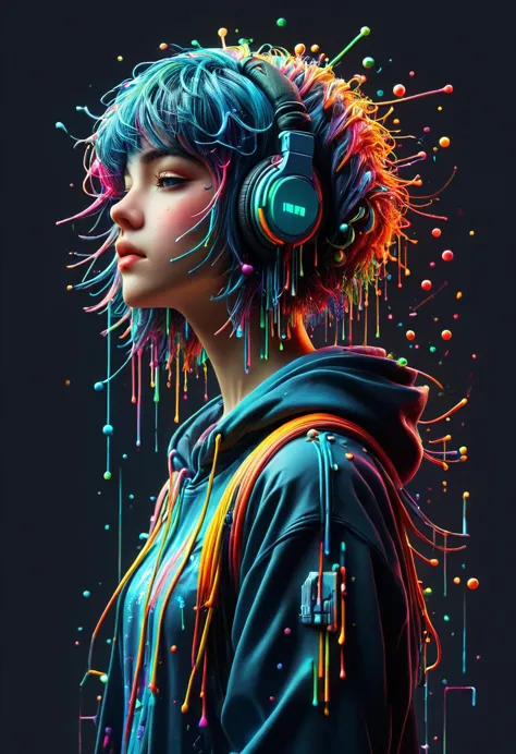 anime artwork vaporwave neonpunk style, cyberspace dj club, augmented reality street artist, wearing a holographic hoodie, from ...