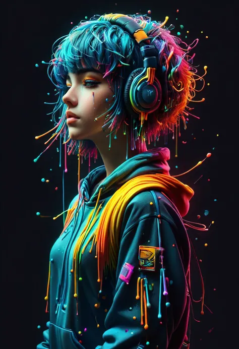 anime artwork vaporwave neonpunk style, cyberspace dj club, augmented reality street artist, wearing a holographic hoodie, from ...