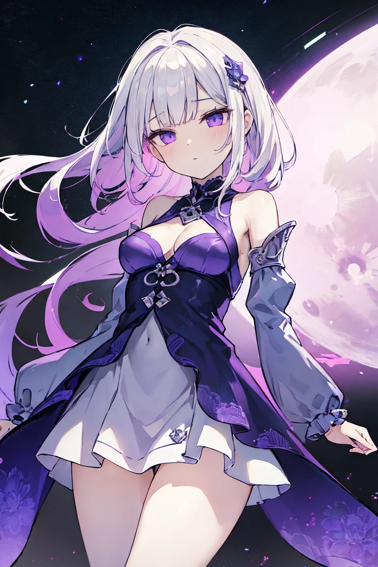 1girl, anime, cute girl, blank background, white background, fantasy, detailed fantasy dress with highlights, beautiful face, beautiful eyes, dark colors, black hair with multicolor streaks, red eye with different color pupil in eye, multicolor eye, medium breasts, slight cleavage, beautiful skin, cute, breast curtains, extremely delicate and beautiful, (beautiful detailed face:1.0), (detailed deep eyes), symmetrical breasts, deep eyes, shiny skin, portrait, slender waist, hips wider than shoulders, thighs, expressionless, young girl, luminous eyes, adorable，（Kpop idol）,（aegyo sal：1），（Platinum blonde hair：1），（（puffy eye）），Black panty，sexy posture，Superskirt, Ultra-high resolution，Black collar，slim figure, Abdominal y tattoo, womb tattoo，Tight-fitting leg ring，y tattoo on half-body，Bare skin, Armored hand，Hidden fingertips，Hand covered，Arm covered，Fist covered,{{beautiful detailed fingers}}, tufts of hair, moderate beautiful breast:1.0,(masterpiece:1.2), best quality, high-res, HDR, perfect face, intricate armor, delicate blue filigree, intricate filigree, red metalic parts, detailed part, dynamic pose, dynamic lights, cute face, neutral expression, shuimobysim, lotus, Hanfu, maxi skirt, dress conservatively 1girl, solo, long blue hair, standing, One lady,14years,((White hair) ,(Shiny purple bodysuit with microskirt),((Fantasy, Moon Night)), Gradient_eyes,