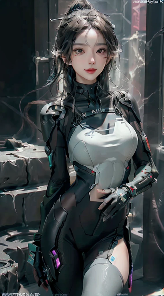 ((best quality)), ((masterpiece)), (detailed:1.4), 3d, Image of a beautiful cyberpunk woman,Human Development Report (High Dynamic Range),Ray Tracing,nvidia RTX,Super Resolution,Unreal 5,Subsurface scattering,PBR Textures,Post-Processing,Anisotropic filtering,Depth of Field,Maximum clarity and sharpness,Multi-layered textures,Albedo and Specular Maps,Surface Shading,Accurate simulation of the interaction between light and material,Perfect proportion,Octane Rendering,Two-color lighting,Large aperture,Low ISO,White Balance,Rule of Thirds,8K Native,Smiling