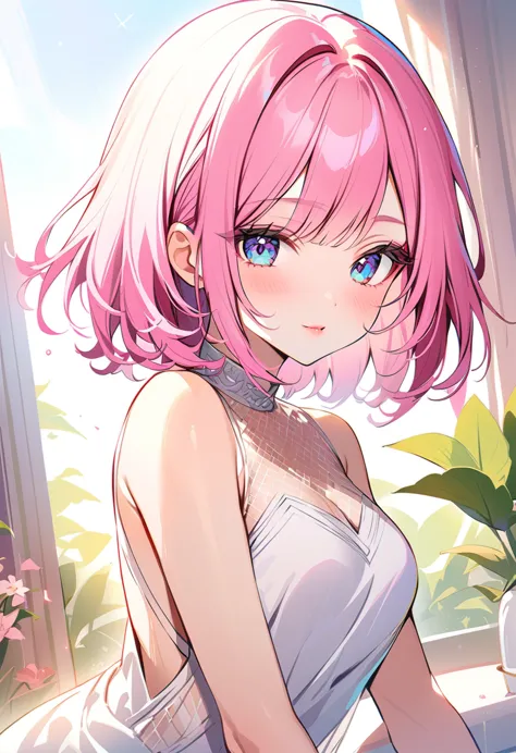 ,(Highest quality,Super detailed,High resolution:1.2),momo velia deviluke、Pink Hair、Short Hair、Beautiful girl with a perfect fac...