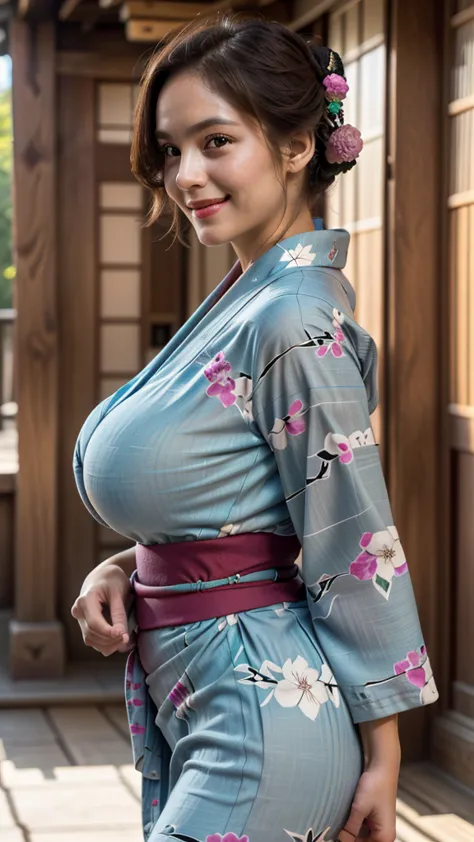 ((20 year old girl)), (Wearing a luxurious yukata, Jewelry: 1.4), ((Inside a Medieval Japanese Palace)), (at night), (((Huge bre...