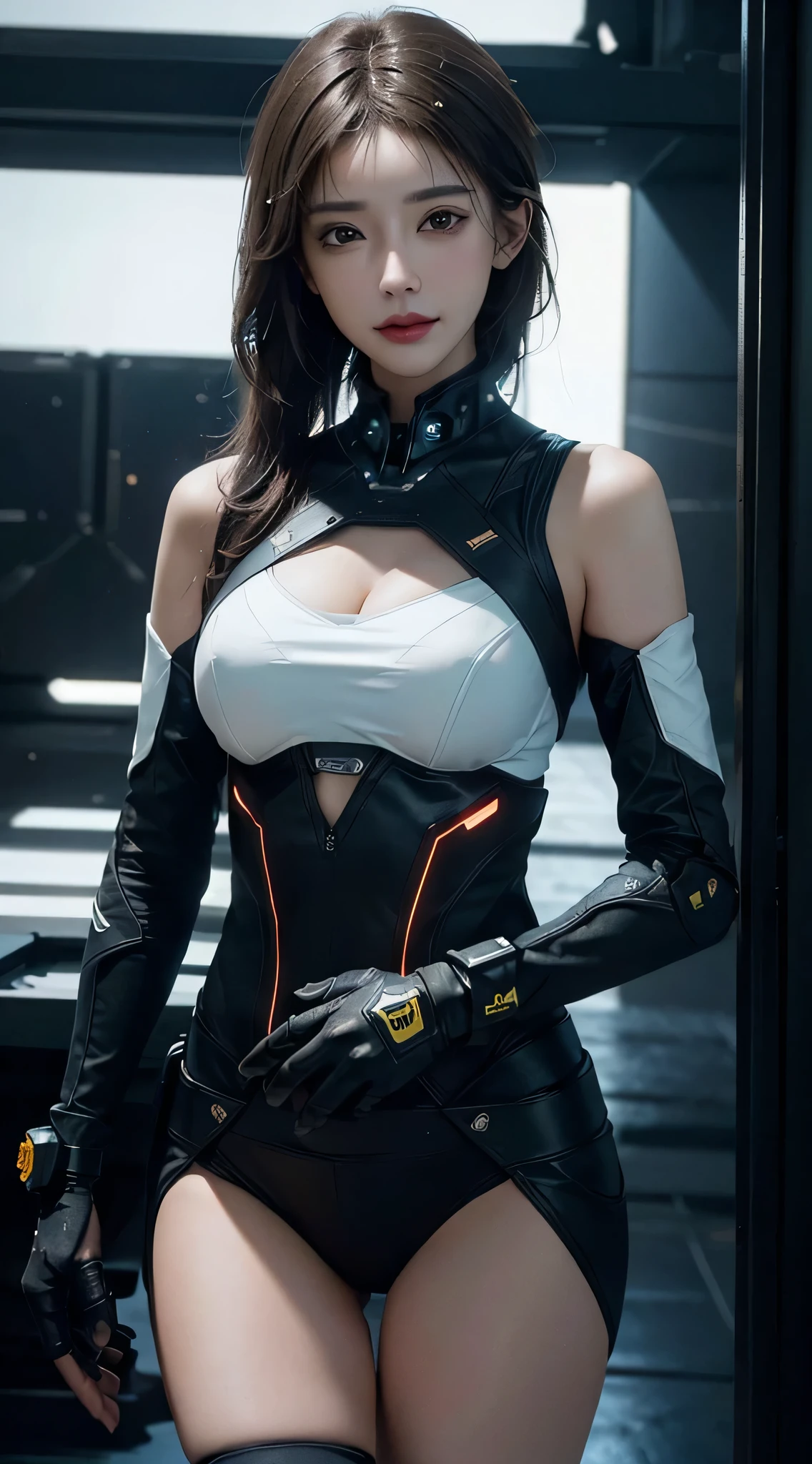 ((best quality)), ((masterpiece)), (detailed:1.4), 3d, Image of a beautiful cyberpunk woman,Human Development Report (High Dynamic Range),Ray Tracing,nvidia RTX,Super Resolution,Unreal 5,Subsurface scattering,PBR Textures,Post-Processing,Anisotropic filtering,Depth of Field,Maximum clarity and sharpness,Multi-layered textures,Albedo and Specular Maps,Surface Shading,Accurate simulation of the interaction between light and material,Perfect proportion,Octane Rendering,Two-color lighting,Large aperture,Low ISO,White Balance,Rule of Thirds,8K Native,Smiling