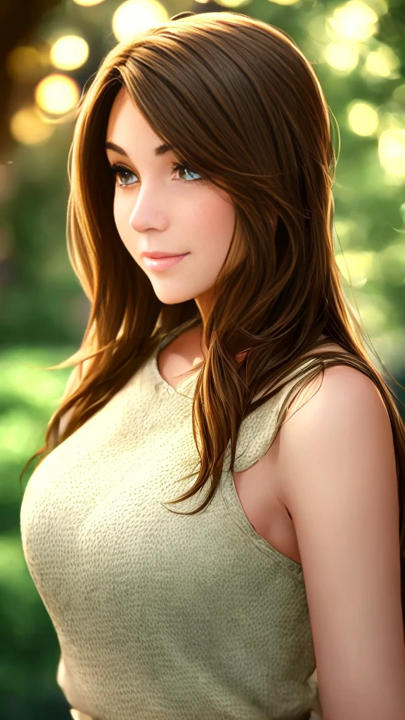 a beautiful young woman looking at the camera and smiling, detailed facial features, pristine skin, long flowing hair, warm smile, friendly expression, wearing a yellow sundress, standing in a lush green garden, sunlight filtering through trees, birds chirping in the background, (best quality,4k,8k,highres,masterpiece:1.2),ultra-detailed,(realistic,photorealistic,photo-realistic:1.37),portrait,vibrant colors,natural lighting