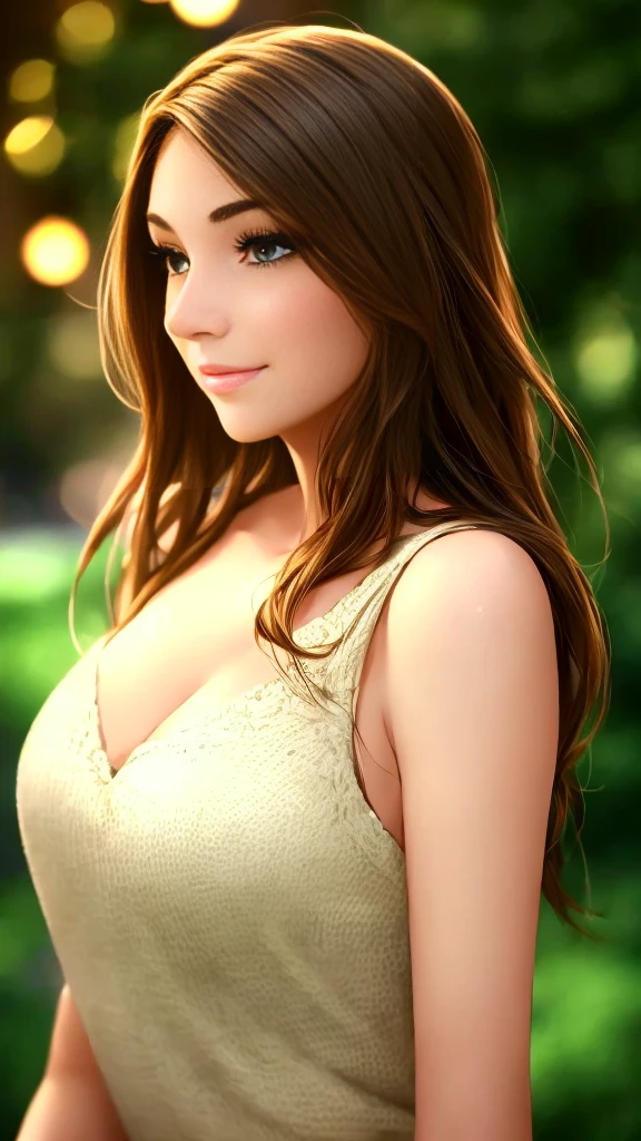 a beautiful young woman looking at the camera and smiling, detailed facial features, pristine skin, long flowing hair, warm smile, friendly expression, wearing a yellow sundress, standing in a lush green garden, sunlight filtering through trees, birds chirping in the background, (best quality,4k,8k,highres,masterpiece:1.2),ultra-detailed,(realistic,photorealistic,photo-realistic:1.37),portrait,vibrant colors,natural lighting