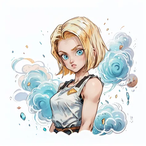 1girl, android18_dbz, simple art, cute,  white background, looking at the viewer,  