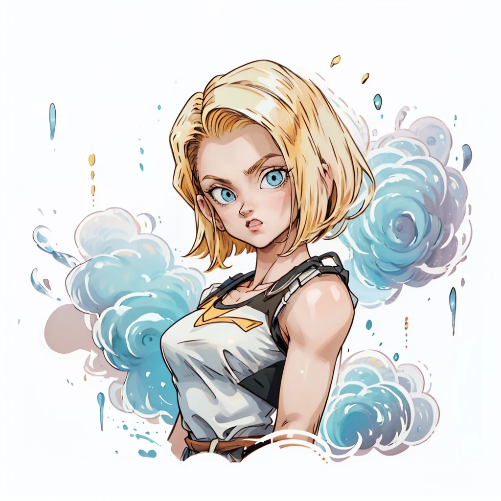 1girl, android18_dbz, simple art, cute,  white background, looking at the viewer,  