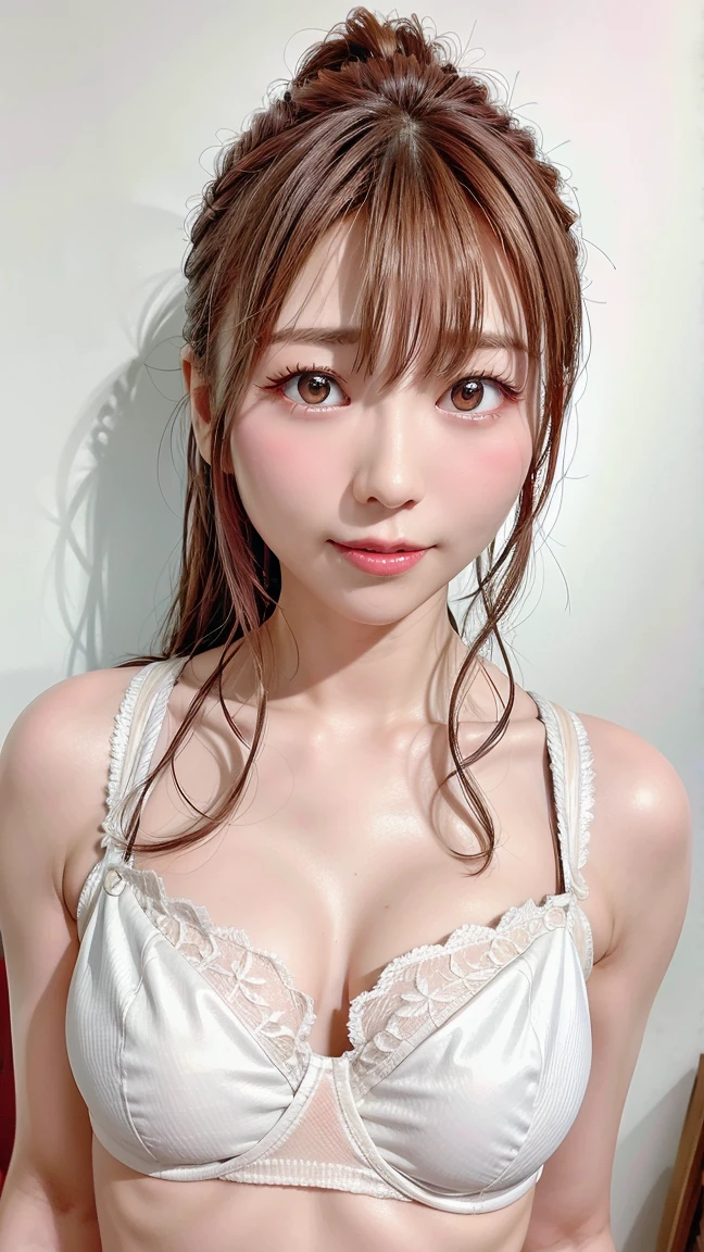 mais alta qualidade, realista, anatomia humana perfeita, Muito detalhado, muito delicado e lindo, Foto CRU, Iluminação Profissional, iluminação, Profundidade do limite escrito, foco único, todo o corpo, mulher japonesa magra, mulher de 30 anos, cabelo castanho, Cabeça pequena, Olhos lindos, Verdadeira Face, realista skin, grão fino, sutiã de renda preta, calcinha de renda preta,cabelo longo