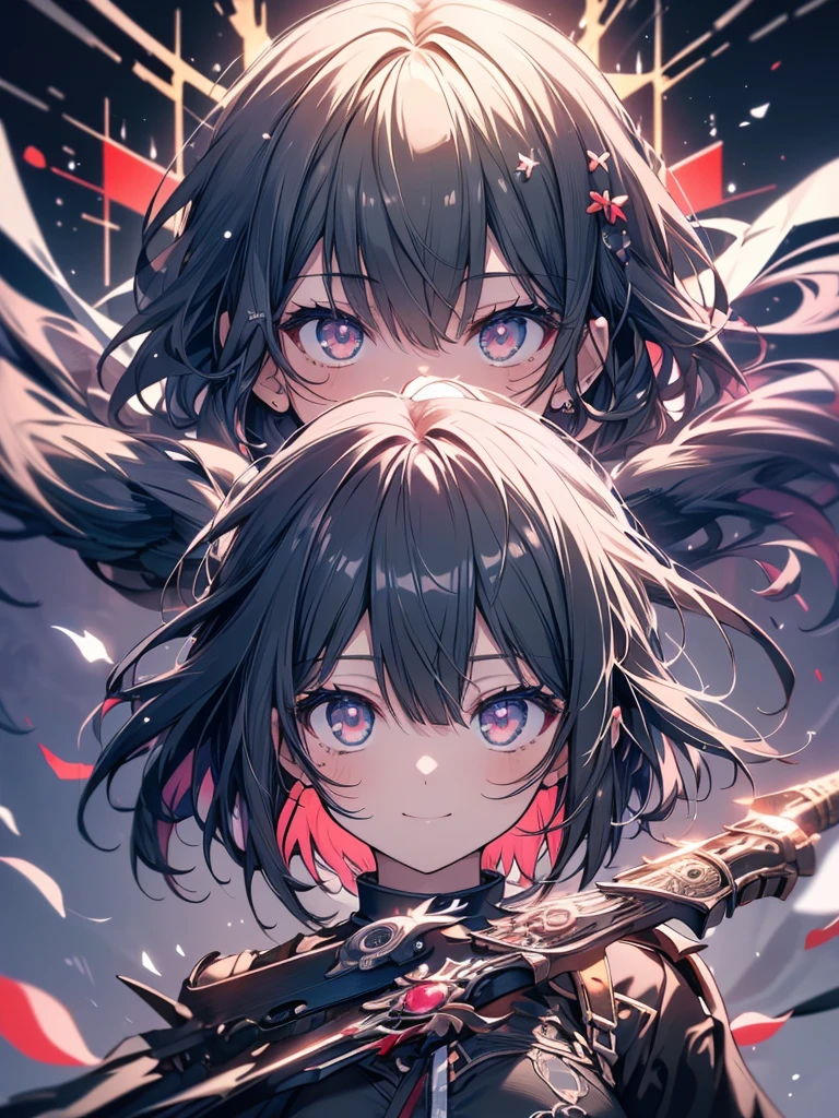 (masterpiece, highest quality, highest quality, (No text), Beautiful and aesthetic:1.2),No text,アニメ、 high resolution　BREAK,One Girl，Short black hair　Tree Eyes　Beautiful eyes　Red eyes　Beautiful girl　cool　smile　Black Coat　mini skirt　Whole body　Left facing　Night view　Detailed eyes and face