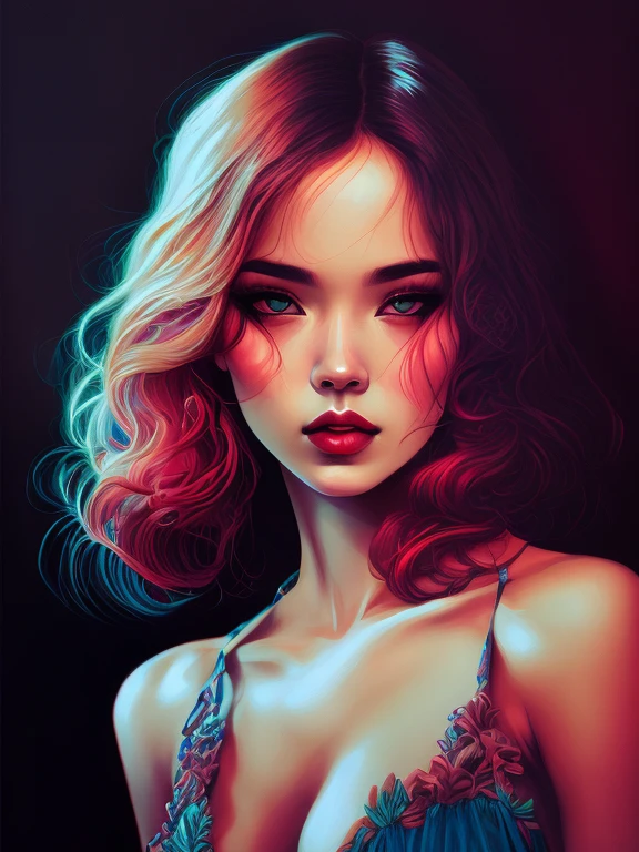 Chiaroscuro technique on a sensual illustration of an elegant girl, change, Vintage, creepy, matte painting, Hannah Dale, author Harumi Hironaka, extremely soft colors, bright, very detailed, digital illustrations , high contrast, Dramatic, exquisite, tonal, facial expression