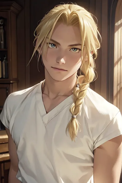 masterpiece, best quality, wallpaper, 1boy, solo, male focus, looking at viewer, realistic, [edward_elric|blonde ikemen] blonde ...