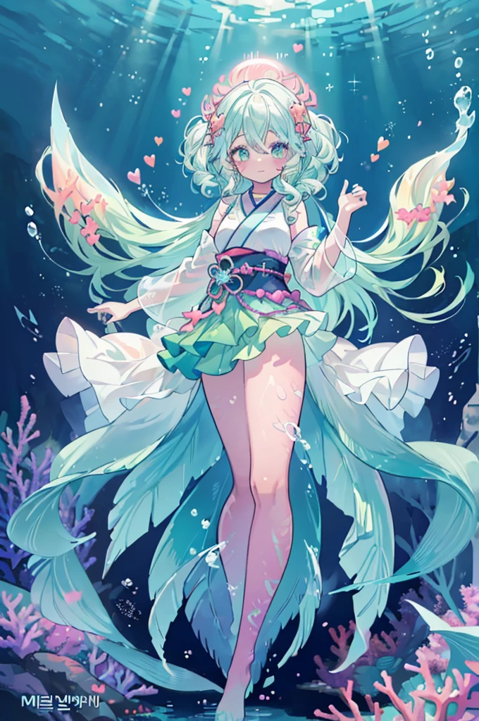 (masterpiece, best quality, sharp focus:1.25), (underwater, submerged:1.3), 1girl, (multicolored hair, gradient hair, two-tone hair, white hair, light green hair, light blue hair:1.3), (light blue-light green sparkling eyes:1.23), (coral-seastar crown:1.2), (slanted eyes, green eyeshadow, long eyelashes, white eyelashes, lips:1.1), (pastel green mermaid scales, mermaid fin:1.2), (((posing for viewer, full body shot))), (scenery, pastel coral, coral reefs, bubbles, seaweed, fish, glitter, hearts:1.2) add_detail:0.5, add_detail:1, add_detail:1, add_detail:0, add_detail:2, InkAnime, RETRO ART STYLE, NEON_POP ART STYLE, ART STYLE, kahuka1, COLORFULMIX, MULTICOLORED HAIR, WAVY HAIR, (Korean webtoon girl, big eyes, ombre lipstick, cute face, oval face), mksks, ((Kawaii, cute, pretty, anime, pastel)), kawaiitech, pastel colors, kawaii, cute colors