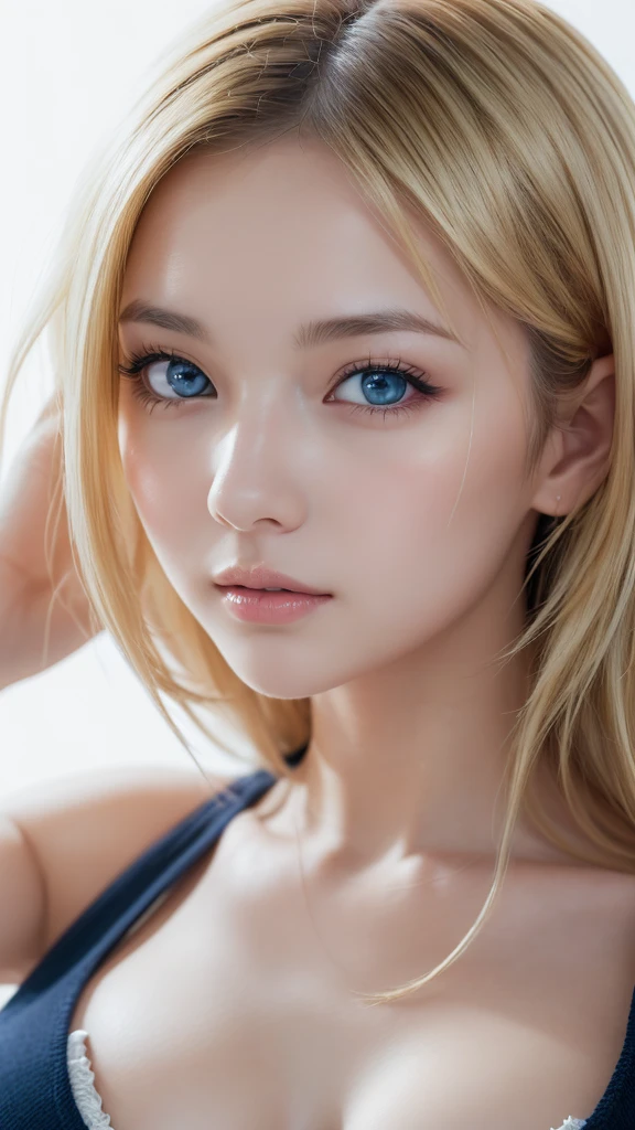 (((Blonde、forehead、one piece)))、1 Girl, (Highest quality:1.4), (Very detailed), (Detailed light), (Very detailed美しい顔), Great face and eyes, Blonde, Blue Eyes, Beautiful breasts, 8K wallpapers incorporating highly detailed CG, High resolution raw color photos, Professional photos, Dynamic Lighting, (((White background))), Written boundary depth,