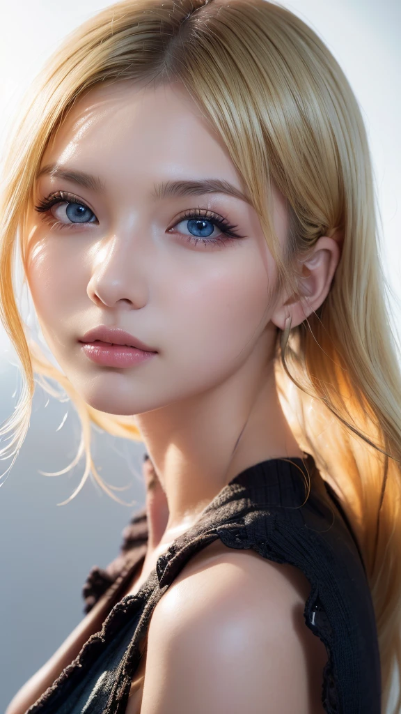 (((blond、front、une pièce)))、1 fille, (la plus haute qualité:1.4), (Très détaillé), (Lumière détaillée), (Très détaillé美しい顔), Superbe visage et yeux, blond, yeux bleus, beaux seins, Fonds d&#39;écran 8K intégrant un CG très détaillé, Photos couleur brutes haute résolution, photos professionnelles, éclairage dynamique, (((fond blanc))), Profondeur de la limite écrite,