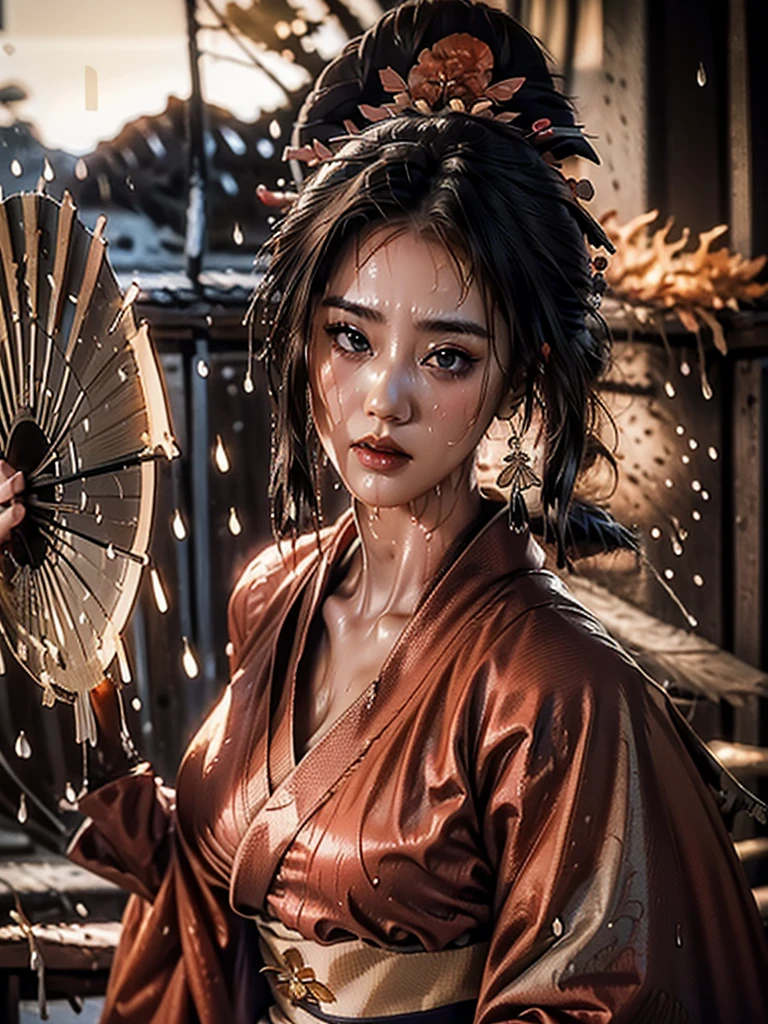 (วอลล์เปเปอร์ CG unity 8k ที่มีรายละเอียดประณีต, คุณภาพผลงานชิ้นเอกที่มีความสมจริงอันน่าทึ่ง), (การส่องสว่างที่ดีที่สุด, เงาที่ดีที่สุด), (คุณภาพดีที่สุด), (สไตล์หรูหรา:1.2), อะนิเมะสมัยใหม่ Arti. มุมมองมุม, ท่าทางที่กล้าหาญ, กลางภาพ, (สไตล์การแรเงาแบบเซล:1.3), ภาพที่อยู่ตรงกลาง, ultra detailed ใกล้ชิด ภาพเหมือน of (ไม ชิรานุย:1) จาก (คิงออฟไฟท์เตอร์ส), คุณภาพดีที่สุด, ดวงตาที่แสดงออก, ใบหน้าที่สมบูรณ์แบบ, ความสูง, (รายละเอียดพิเศษ), ผู้หญิง 1 คน, ตามลำพัง, (ผมสีน้ำตาล:1), เครื่องประดับผม, เปลือกตา, (ทอง, กี่เพ้าสีขาวและสีแดงเป็นหลัก:1), ตกแต่งอย่างสูง, (ในเมืองโตเกียว:1), ภาพเหมือน, มองไปที่ผู้ชม, เจาะตา, เต็มตัว, (light จาก the angle:1) (ลมพัด:1.2).(เอฟเฟกต์ระยะชัดลึก:1.3) (การกระทำการเคลื่อนไหว:1.2) (ใกล้ชิด:1.2) (เอฟเฟกต์ภาพเบลอจากการเคลื่อนไหว:1), กางเท้า, บางถึงโปร่งใส,มองทะลุ, (((ชุดกิโมโนเปียกโชก:1.2))),ผ้าลูกไม้, (((ร่างกายที่แช่น้ำ: 0.9))), เครื่องเพชรพลอย, (นอนลง:1) (ถือพัดแบบตะวันออกติดไฟ:1.1), (มือลง:1), (ใบหน้าแบบเอเชีย:1), ยาทาเล็บ, แต่งหน้า 