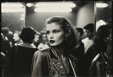 35mm Vintage photo of, 1990s, a supermodel in backstage break