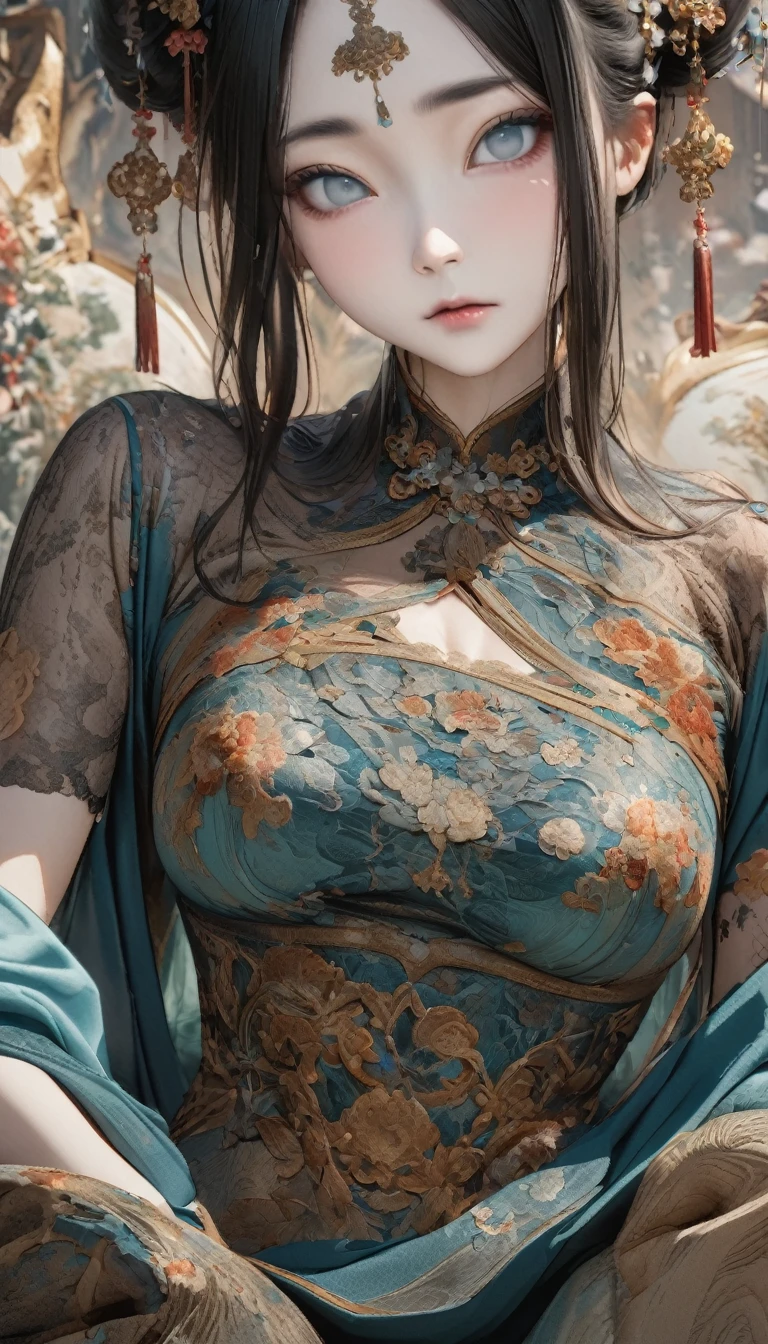 quality\(8K,非常に精細なCGユニットのwallpaper, masterpiece,High resolution,top-quality,top-quality real texture skin,Surreal,Increase the resolution,RAW Photos,最高quality,Very detailed,wallpaper\),BREAK,Perfect Anatomy、Yang Guifei、Porcelain-like skin、Very beautiful woman、30 years old、Silky black hair、Very tall、A beautiful woman、Grey Eyes、Beautiful Chinese old dress、Gorgeous dress、Expressionless、The background is the Chinese royal palace、