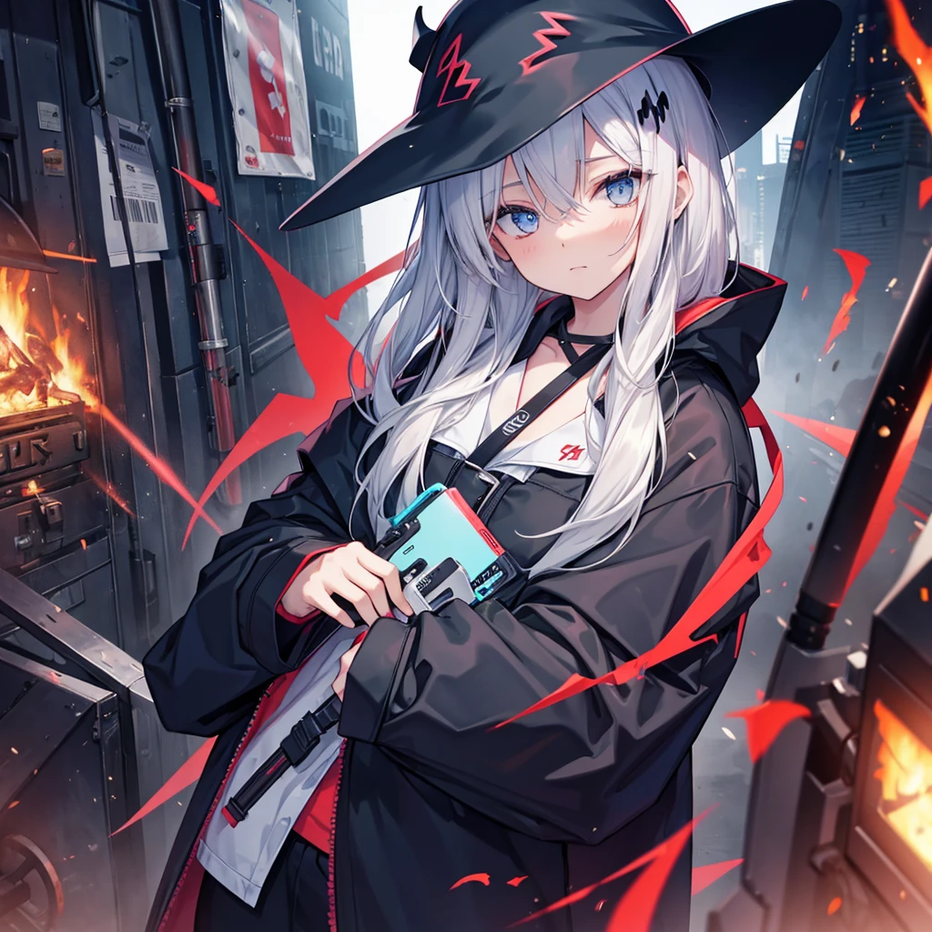 (((Grim Reaper&#39;s Scythe)))　(((Gray Hair　short hair　blue eyes　woman　Large Breasts　smile)))，((Give a hand　My own big wings))，(Wearing a hood　Black camisole　Purple light　Cute pose)，　Shining Background　Shining Edges