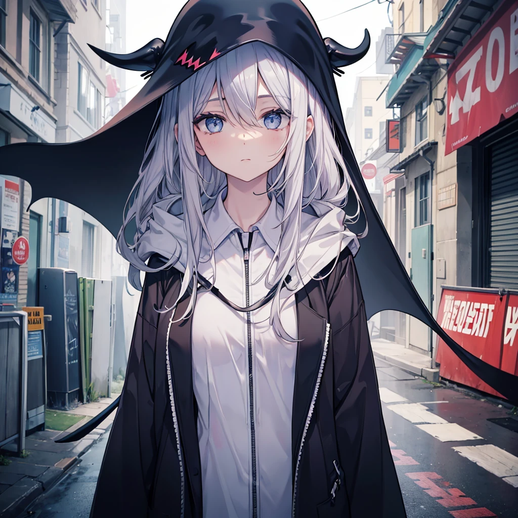 (((Grim Reaper&#39;s Scythe)))　(((Gray Hair　short hair　blue eyes　woman　Large Breasts　smile)))，((Give a hand　My own big wings))，(Wearing a hood　Black camisole　Purple light　Cute pose)，　Shining Background　Shining Edges