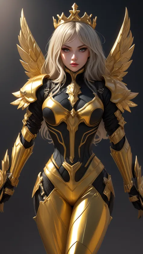 a woman adorned in fantasy-style full-body armor, a crown-concept fully enclosed helmet that unveils only her eyes, a composite ...