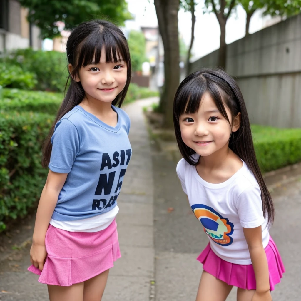 Asian cute girl, 8 years old, a little kid, with T-shirt and short skirt -  SeaArt AI