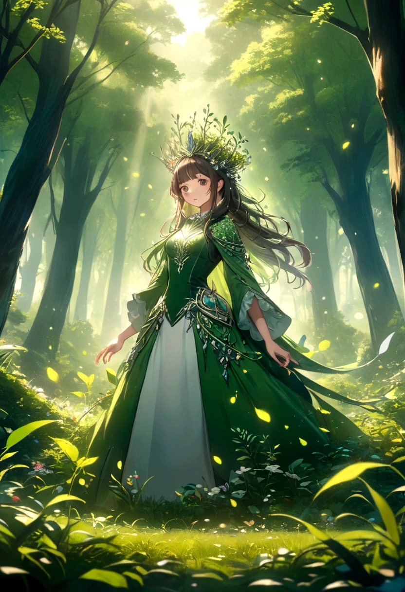 best quality, very good, 1.60,000, ridiculous, Extremely detailed, queen of the forest，Background grassland ((A masterpiece full of fantasy elements))), ((best quality)), ((Intricate details)) (8K)