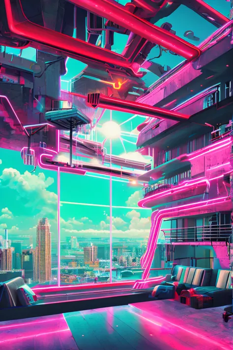 cyberpunk heaven, volumetric, neon, cloud, bright light, angelic, beautiful views