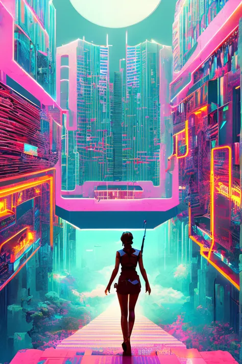 cyberpunk heaven, volumetric, neon, cloud, bright light, angelic, beautiful views