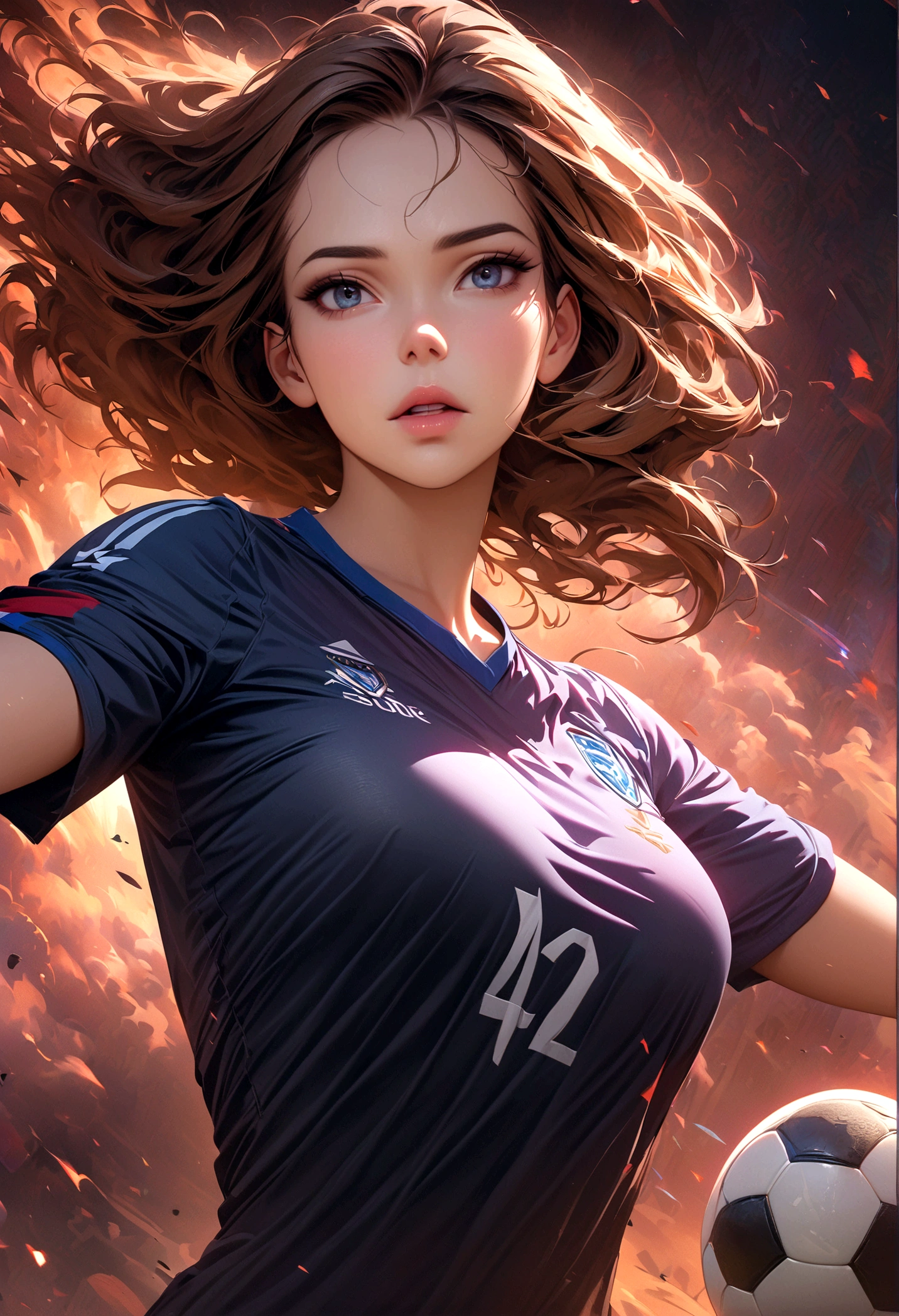 ((Masterpiece, top quality, high resolution)), ((highly detailed CG unified 8K wallpaper)), (huge stunning goddess shot, very hot and sexy, jaw-dropping beauty, perfect proportions, beautiful body, slim body beauty:1.1), soccer players in action on a soccer field during a game, soccer, sports photography, playing soccer, soccer player, sport game, sport photography, shutterstock, football, the best ever, attacking, cover shot, interrupting the big game, football player, professional sports style, trending dribble, best on adobe stock, by Wayne England, action shot, dynamic action shot, 