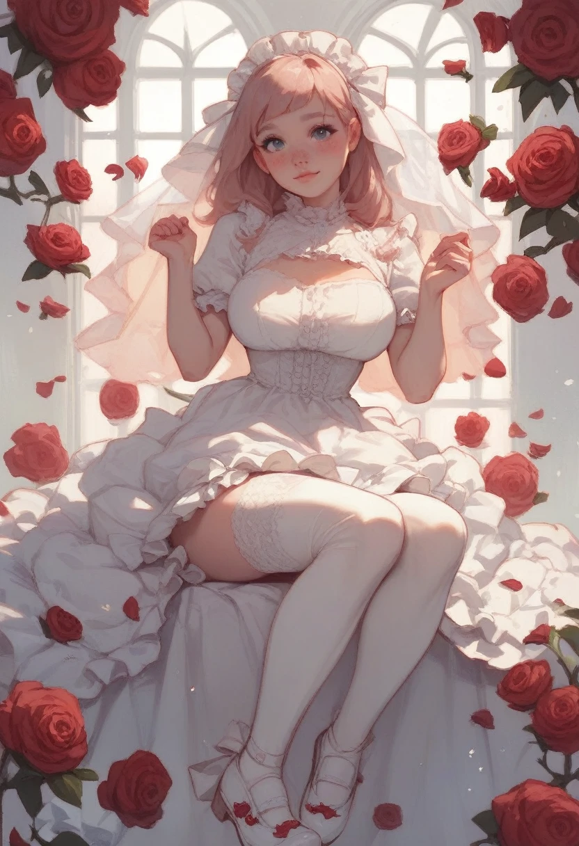 score_9, score_8_up, score_7_up, score_6_up, score_5_up, score_4_up,
1girl, frilled dress, cute shoes, white thighhighs, large breasts, cute face, roses, portrait,
