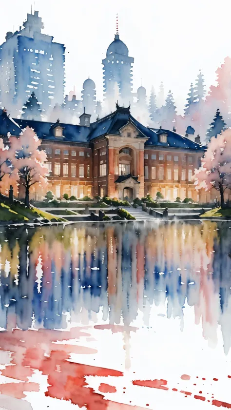 (masterpiece:1.2, Highest quality),(Very detailed),(((watercolor))),8K,wallpaper,Japanese Landscape,Tokyo Station,evening