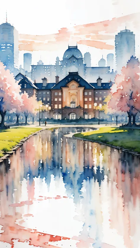 (masterpiece:1.2, Highest quality),(Very detailed),(((watercolor))),8K,wallpaper,Japanese Landscape,Tokyo Station,morning