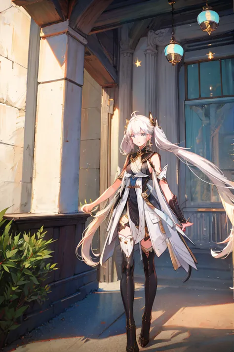 1girl, twintail, white hair,