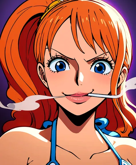 An Arafe woman wears a bikini top and red super miniskirt, nami one piece -  SeaArt AI